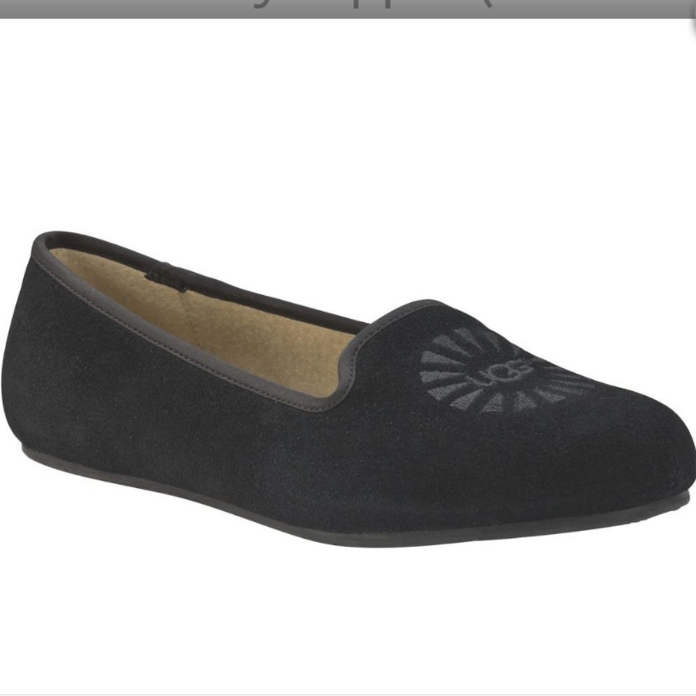 UGG Australia Alloway Black Slip On Flats Size 7 Slipper‎ Monogram Toe Detail